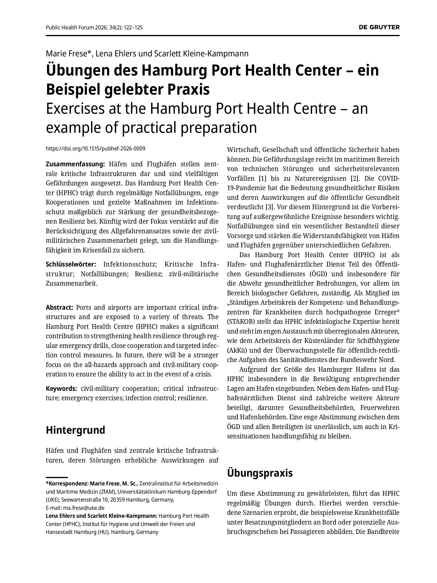 Vorschauseite 1: Übungen des Hamburg Port Health Center – ein Beispiel gelebter Praxis