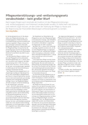 Vorschauseite 1: Pflegeunterstützungsund -entlastungsgesetz verabschiedet – kein großer Wurf