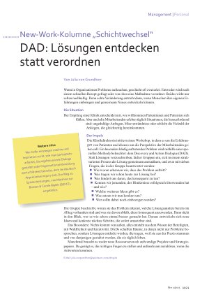 Vorschauseite 1: New-Work-Kolumne „Schichtwechsel“ DAD: Lösungen entdecken statt verordnen