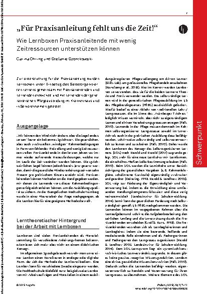 Vorschauseite 1: „Für Praxisanleitung fehlt uns die Zeit! “ Wie Lernboxen Praxisanleitende mit wenig Zeitressourcen unterstützen können