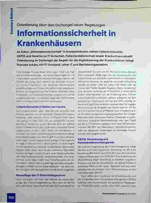 Vorschauseite 1: Orientierung über den Dschungel neuer Regelungen zur Informationssicherheit in Krankenhäusern