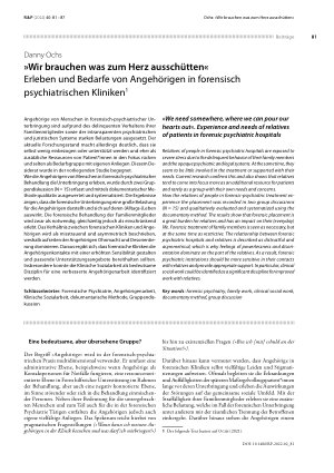 Vorschauseite 1: »Wir brauchen was zum Herz ausschütten« Erleben und Bedarfe von Angehörigen in forensisch psychiatrischen Kliniken1