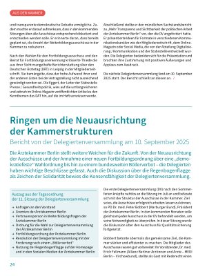 Vorschauseite 1: Ringen um die Neuausrichtung der Kammerstrukturen Bericht von der Delegiertenversammlung am 10. September 2025