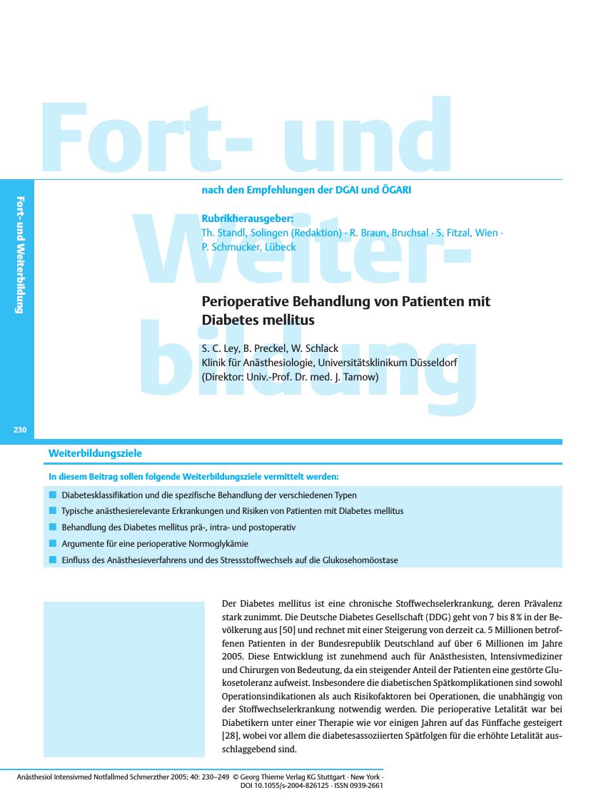 Vorschauseite 1: Perioperative Behandlung von Patienten mit Diabetes mellitus