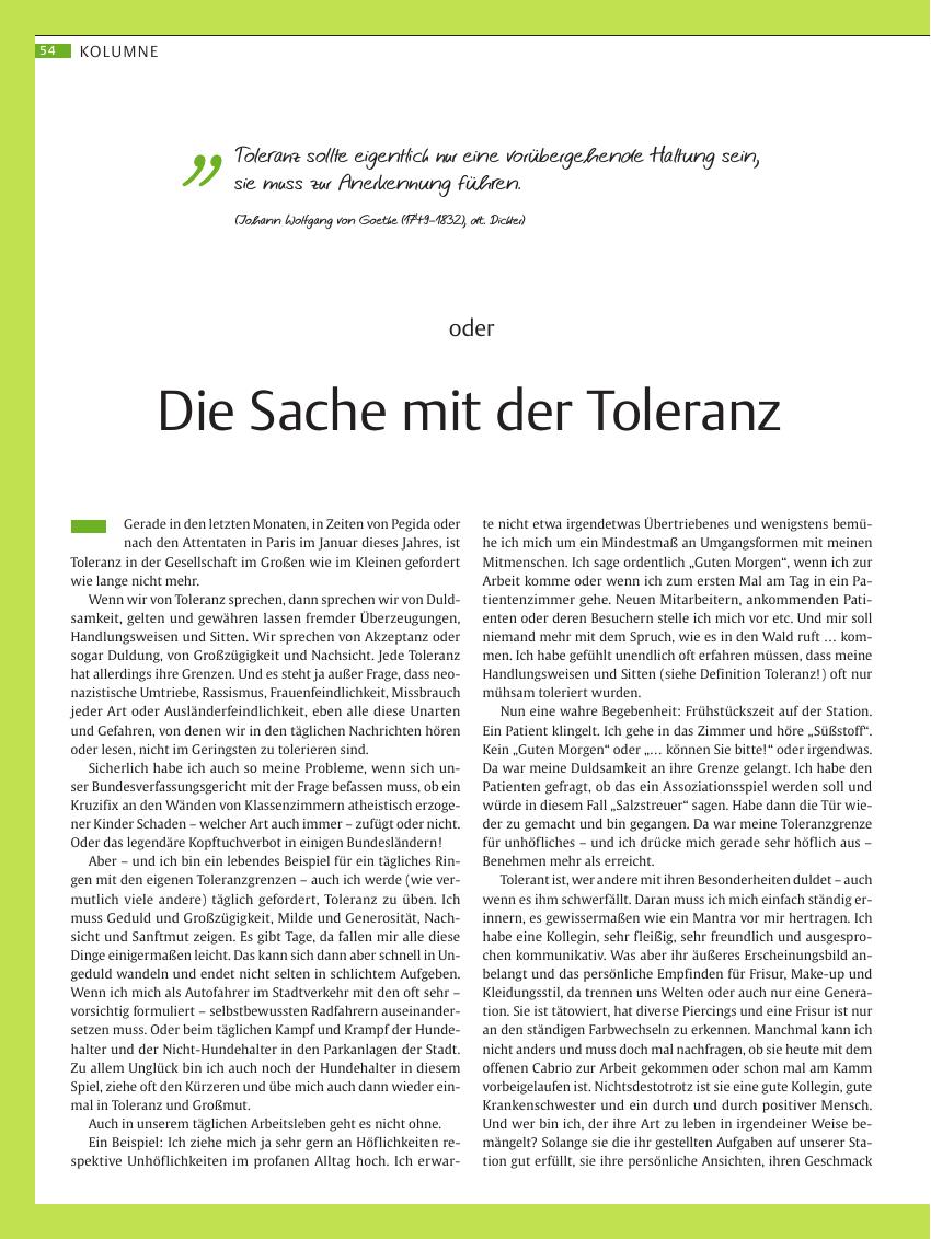 Vorschauseite 1: Die Sache mit der Toleranz