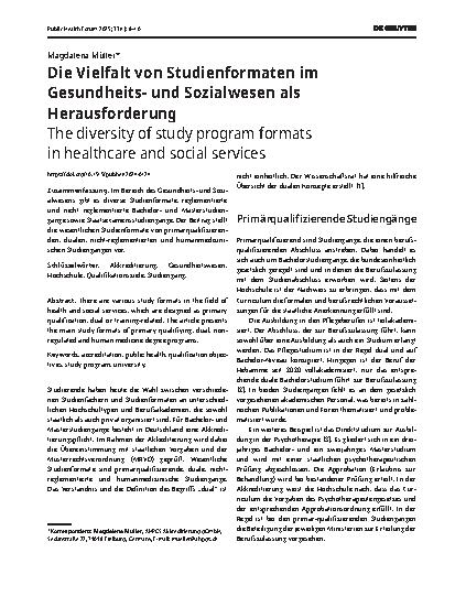 Vorschauseite 1: Die Vielfalt von Studienformaten im Gesundheitsund Sozialwesen als Herausforderung