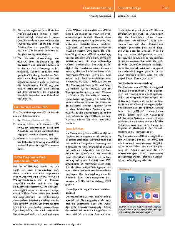 Vorschauseite 6: Zur Einführung von eGena, der elektronischen Gedächtnisund Entscheidungshilfe für Notfälle in der Anästhesiologie.