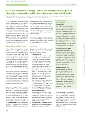 Vorschauseite 1: CALM-ICU-Leitlinie: Vorläufige Leitlinien zu nichtpharmakologischen Strategien bei Agitation auf der Intensivstation – eine Delphi-Studie