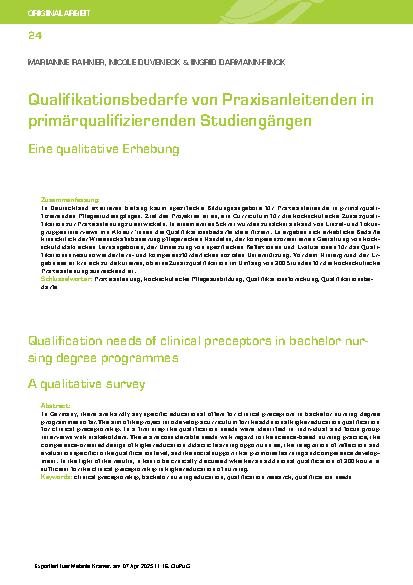 Vorschauseite 1: Qualifikationsbedarfe von Praxisanleitenden in primärqualifizierenden Studiengängen Eine qualitative Erhebung