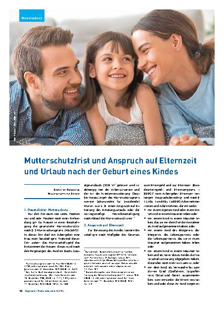 Vorschauseite 1: Mutterschutzfrist und Anspruch auf Elternzeit und Urlaub nach der Geburt eines Kindes