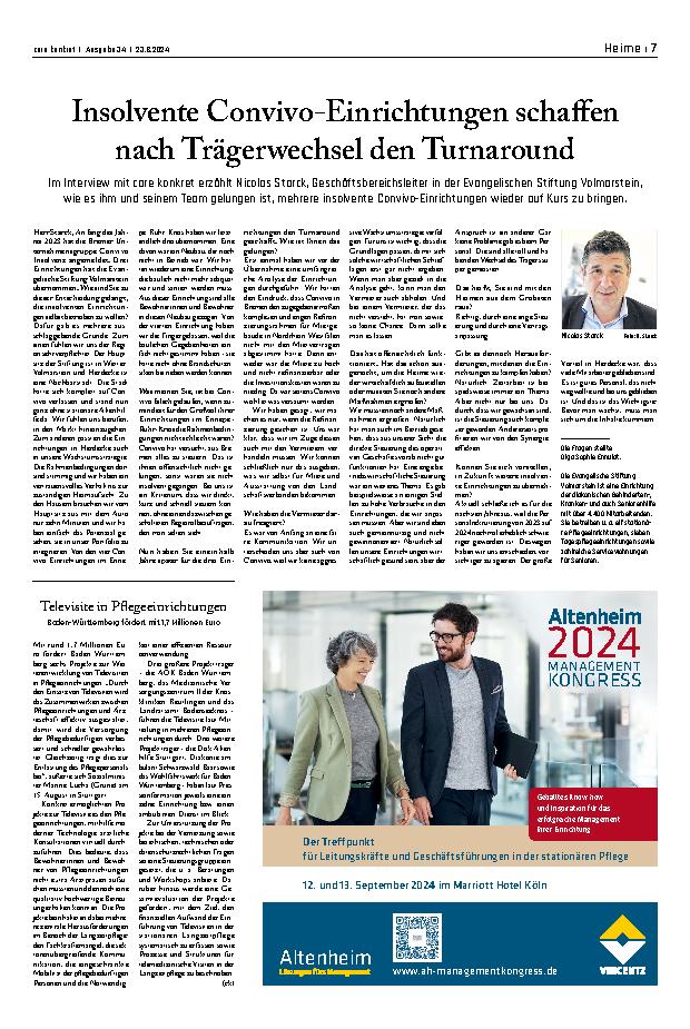 Vorschauseite 1: Insolvente Convivo-Einrichtungen schaffen nach Trägerwechsel den Turnaround.