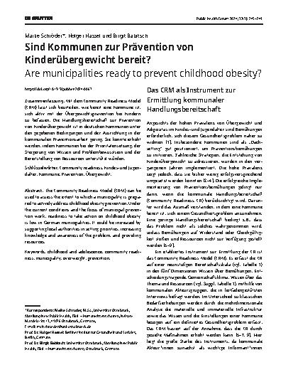 Vorschauseite 1: Sind Kommunen zur Prävention von Kinderübergewicht bereit?