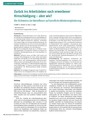 Vorschauseite 1: Zurück ins Arbeitsleben nach erworbener Hirnschädigung – aber wie? Die Sichtweise der Betroffenen auf berufliche Wiedereingliederung