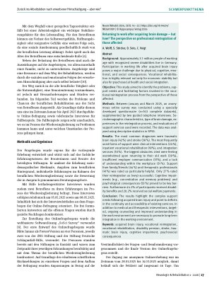 Vorschauseite 2: Zurück ins Arbeitsleben nach erworbener Hirnschädigung – aber wie? Die Sichtweise der Betroffenen auf berufliche Wiedereingliederung