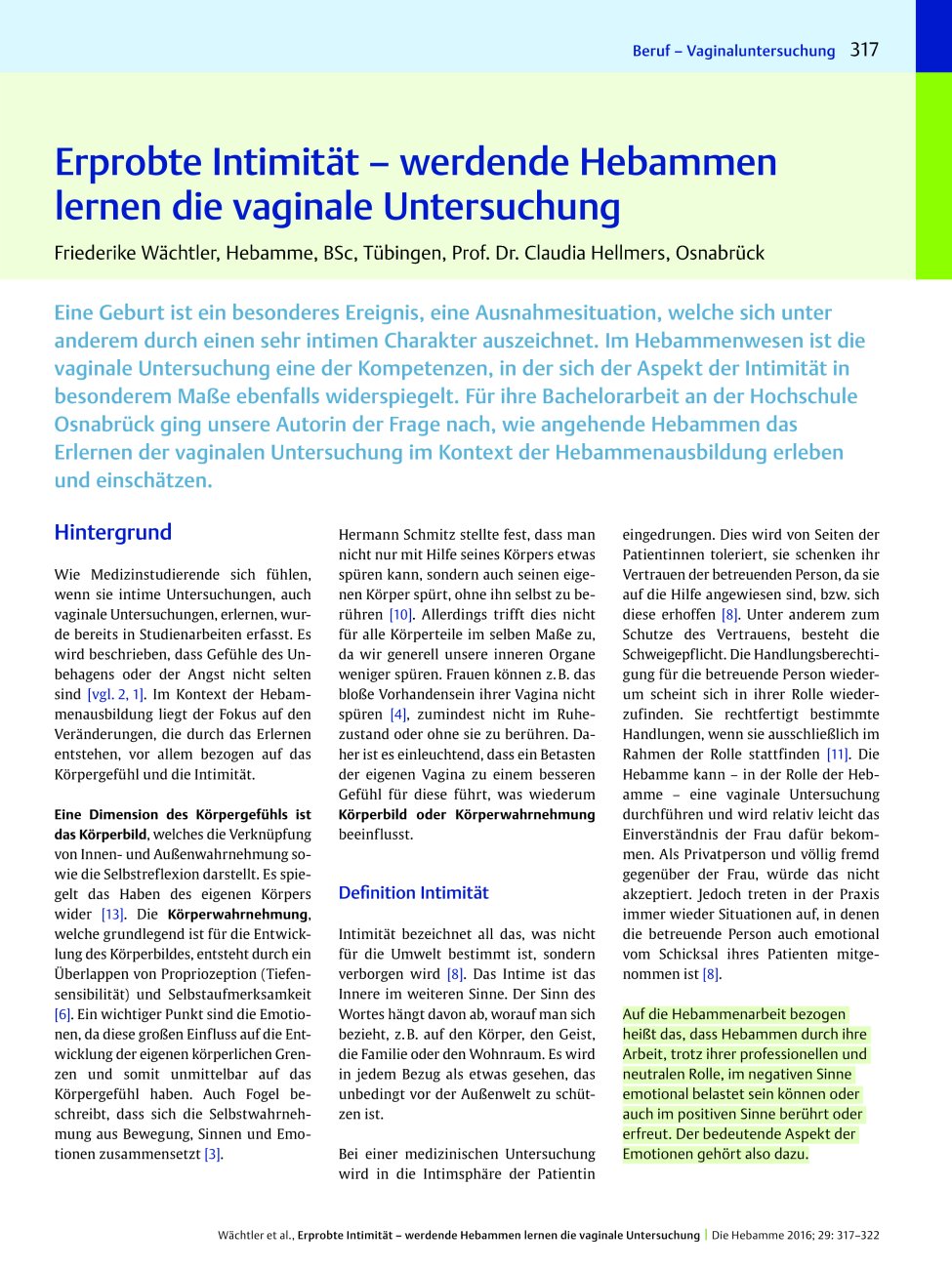 Vorschauseite 1: Erprobte Intimität – werdende Hebammen lernen die vaginale Untersuchung