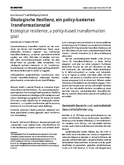 Vorschauseite 1: Ökologische Resilienz, ein policy-basiertes Transformationsziel
