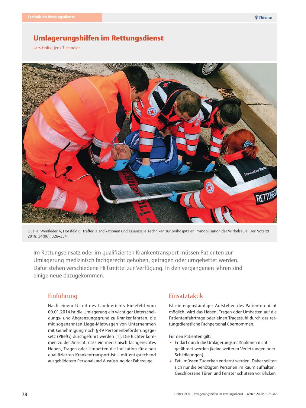 Vorschauseite 1: Umlagerungshilfen im Rettungsdienst