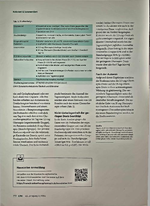 Vorschauseite 2: Olanzapin als Zusatz bei hoch emetogener Chemotherapie