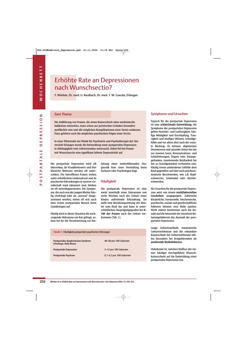 Vorschauseite 1: Erhöhte Rate an Depressionen nach Wunschsectio?