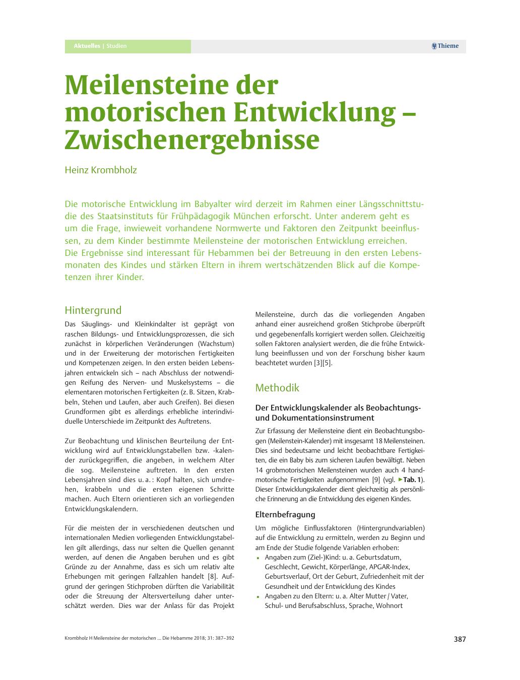Vorschauseite 1: Meilensteine der motorischen Entwicklung – Zwischenergebnisse