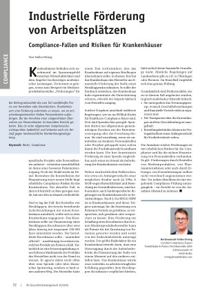 Vorschauseite 1: Industrielle Förderung von Arbeitsplätzen Compliance-Fallen und Risiken für Krankenhäuser