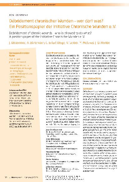 Vorschauseite 1: Débridement chronischer Wunden – wer darf was? Ein Positionspapier der Initiative Chronische Wunden e. V.