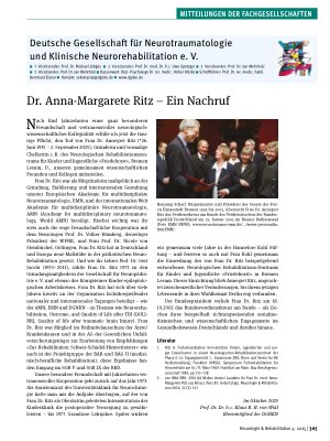 Vorschauseite 1: Dr. Anna-Margarete Ritz – Ein Nachruf