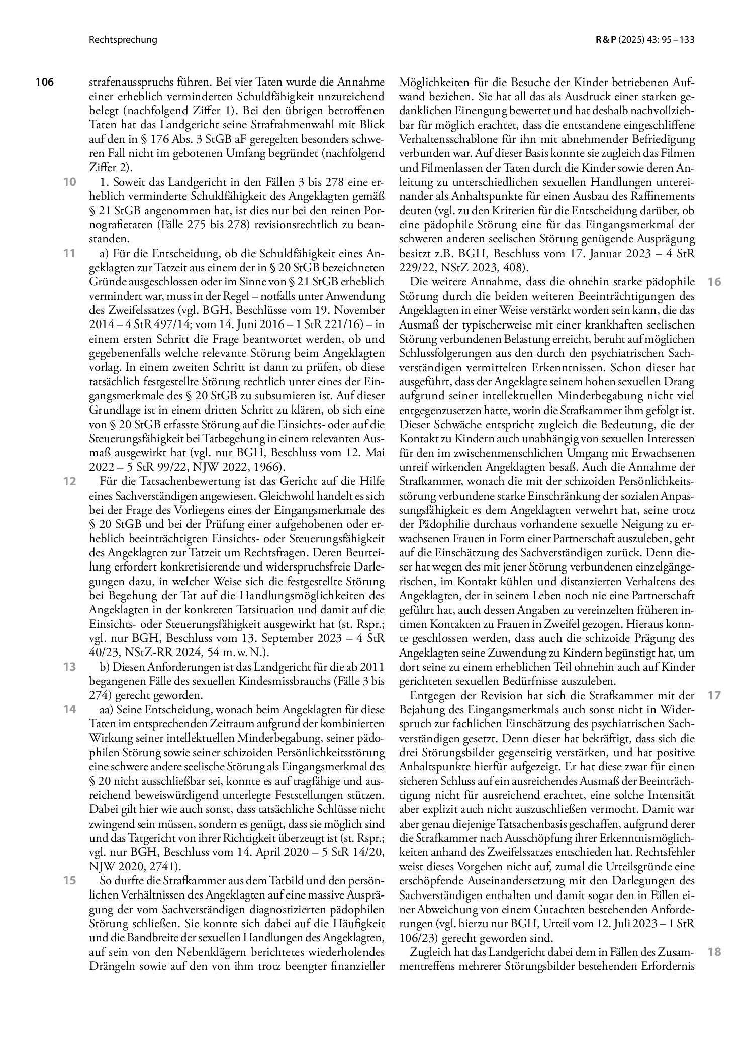Vorschauseite 3: Sexualstraftaten; Voraussetzungen für die Annahme einer erheblich verminderten Schuldfähigkeit; Feststellungen zur Haftempfindlichkeit