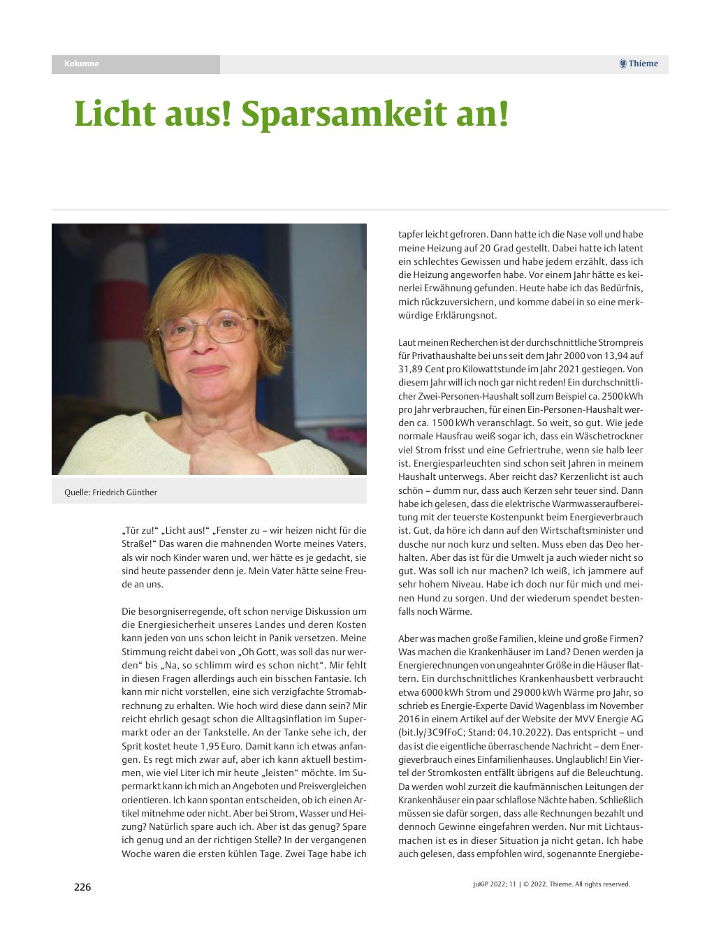 Vorschauseite 1: Licht aus! Sparsamkeit an!
