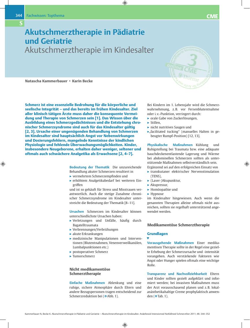 Vorschauseite 1: Akutschmerztherapie in Pädiatrie und Geriatrie – Akutschmerztherapie im Kindesalter