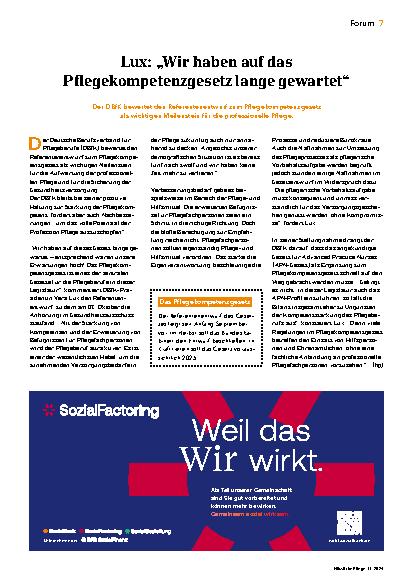 Vorschauseite 1: Lux: „Wir haben auf das Pflegekompetenzgesetz lange gewartet“