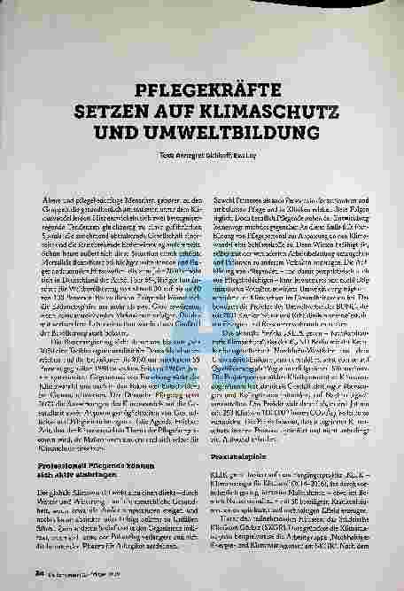 Vorschauseite 1: PFLEGEKRÄFTE SETZEN AUF KLIMASCHUTZ UND UMWELTBILDUNG
