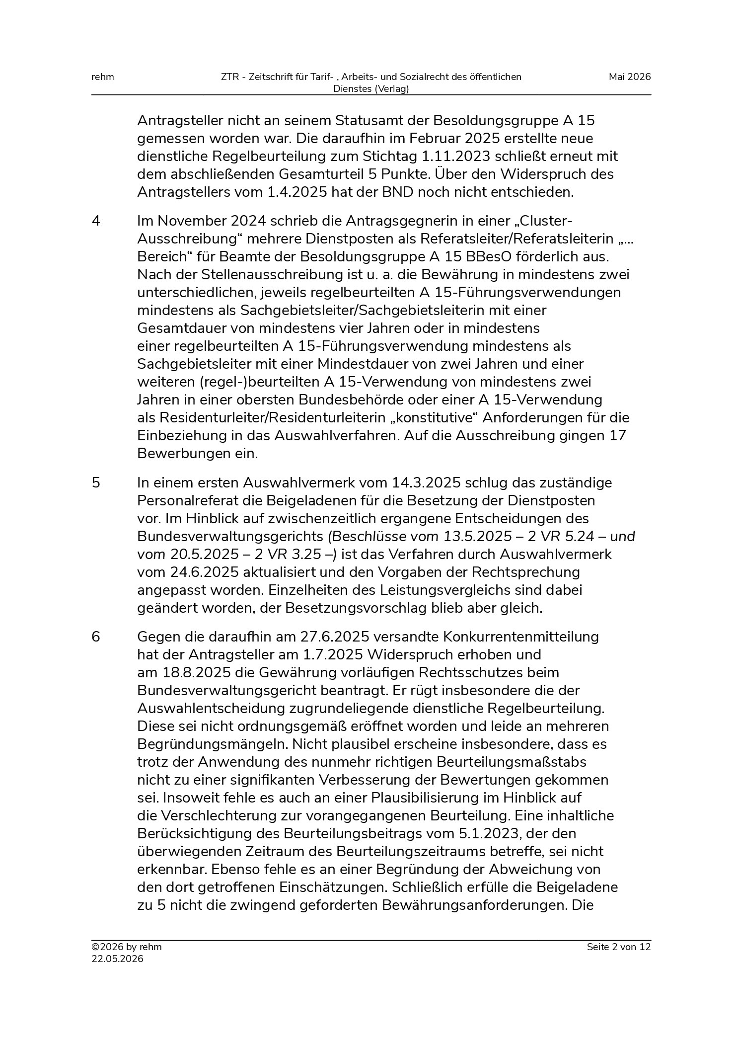 Vorschauseite 2: Beurteilungsbeitrag – Begründungsmängel einer dienstlichen Beurteilung