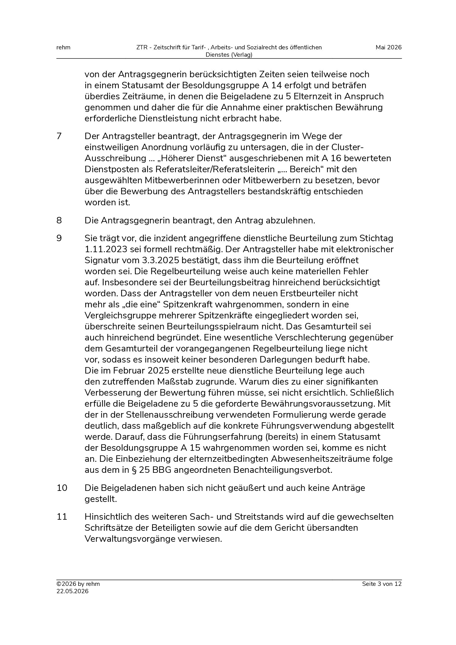 Vorschauseite 3: Beurteilungsbeitrag – Begründungsmängel einer dienstlichen Beurteilung