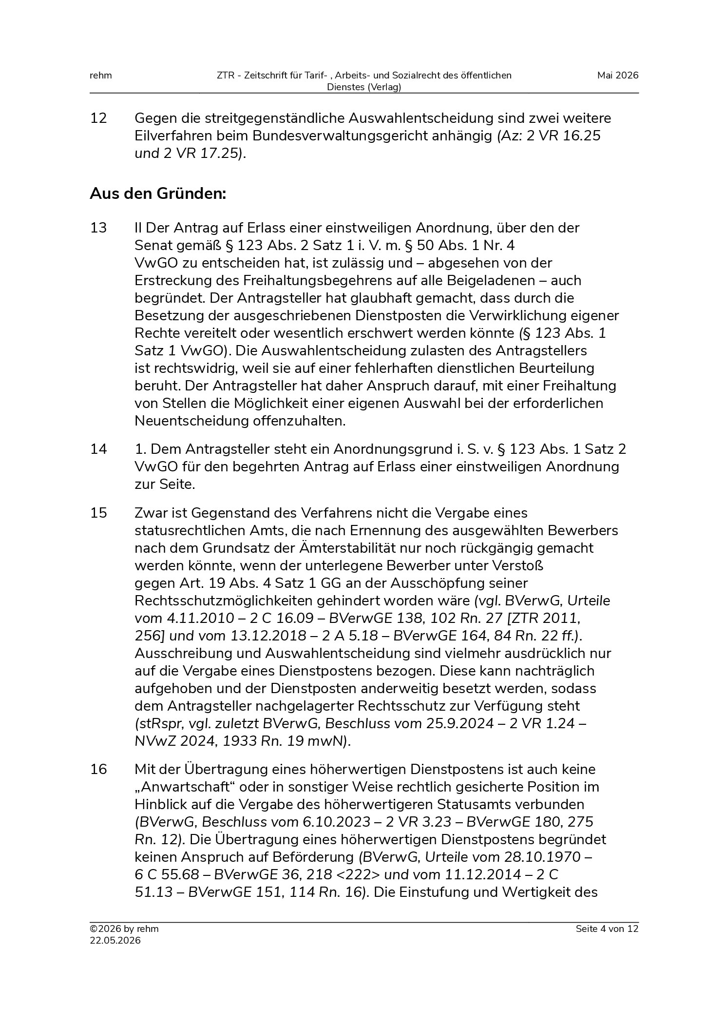 Vorschauseite 4: Beurteilungsbeitrag – Begründungsmängel einer dienstlichen Beurteilung