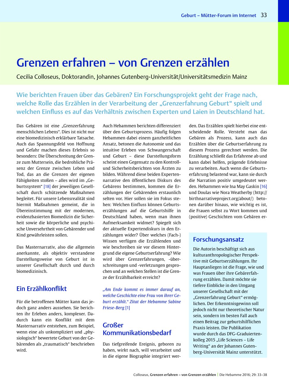Vorschauseite 1: Grenzen erfahren ? von Grenzen erzählen