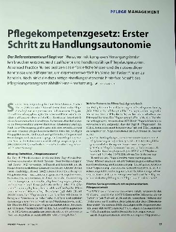 Vorschauseite 1: Pflegekompetenzgesetz: Erster Schritt zur Handlungsautonomie