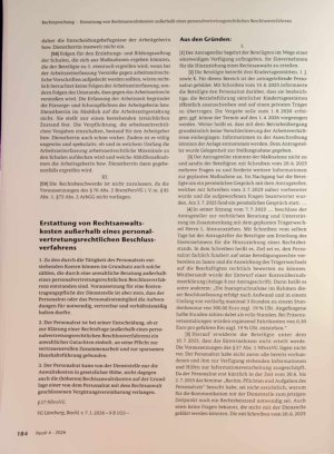Vorschauseite 1: Erstattung von Rechtsanwalts kosten außerhalb eines personal vertretungsrechtlichen Beschluss verfahrens