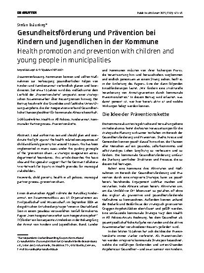 Vorschauseite 1: Gesundheitsförderung und Prävention bei Kindern und Jugendlichen in der Kommune