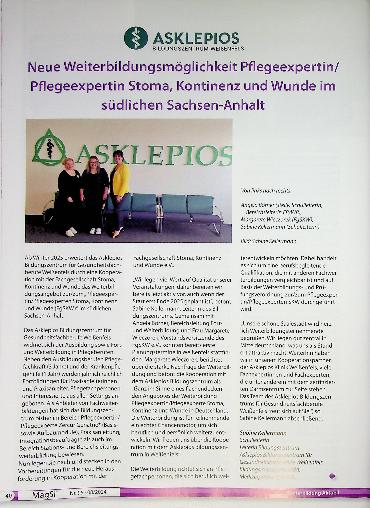 Vorschauseite 1: Neue Weiterbildungsmöglichkeit Pflegeexpertin/Pflegeexperte Stoma, Kontinenz und Wunde im südlichen Sachsen-Anhalt