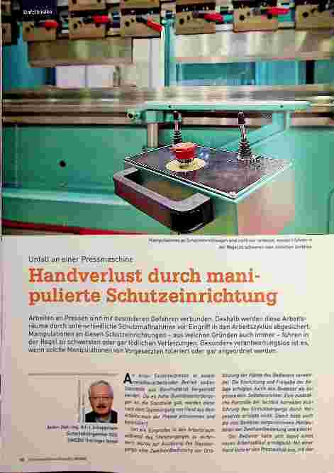 Vorschauseite 1: Handverlust durch manipulierte Schutzeinrichtung