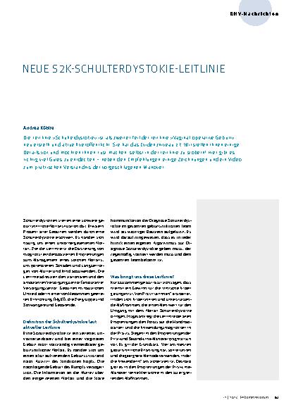 Vorschauseite 1: Neue S2K-Schulterdystokie-Leitlinie