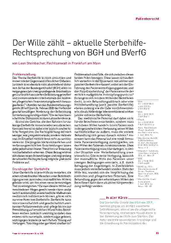 Vorschauseite 1: Der Wille zählt – aktuelle Sterbehilfe-Rechtsprechung von BGH und BVerfG