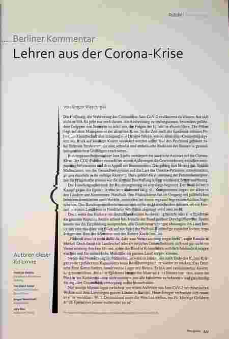 Vorschauseite 2: Berliner Kommentar: Lehren aus der Corona-Krise