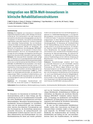 Vorschauseite 1: Integration von BETA-MeH-Innovationen in klinische Rehabilitationsstrukturen