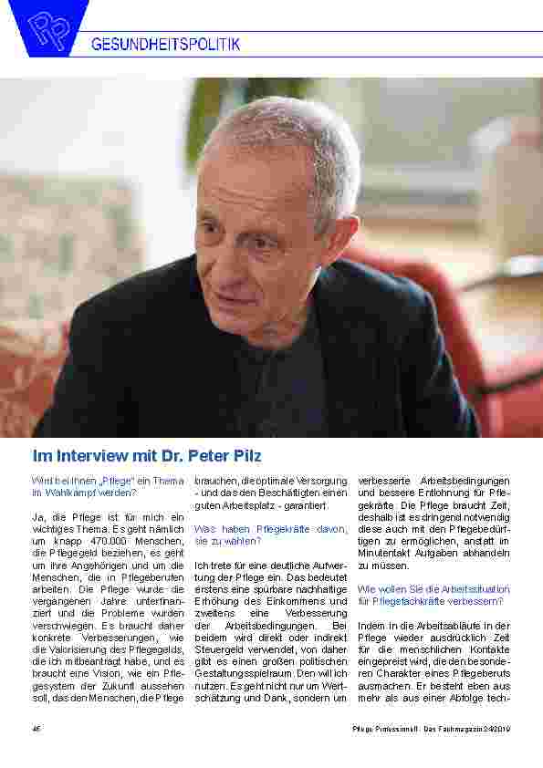 Vorschauseite 1: Im Interview mit Dr. Peter Pilz Wird bei Ihnen „Pflege“ ein Thema im Wahlkampf werden?