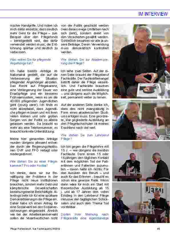 Vorschauseite 2: Im Interview mit Dr. Peter Pilz Wird bei Ihnen „Pflege“ ein Thema im Wahlkampf werden?