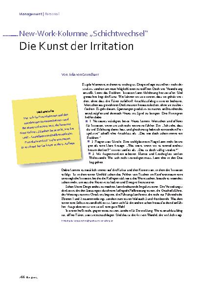 Vorschauseite 1: New-Work-Kolumne „Schichtwechsel“ Die Kunst der Irritation
