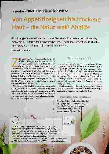 Vorschauseite 1: Naturheilmittel in der häuslichen Pflege. Von Appetitlosigkeit bis trockene Haut - die Natur weiß Abhilfe.