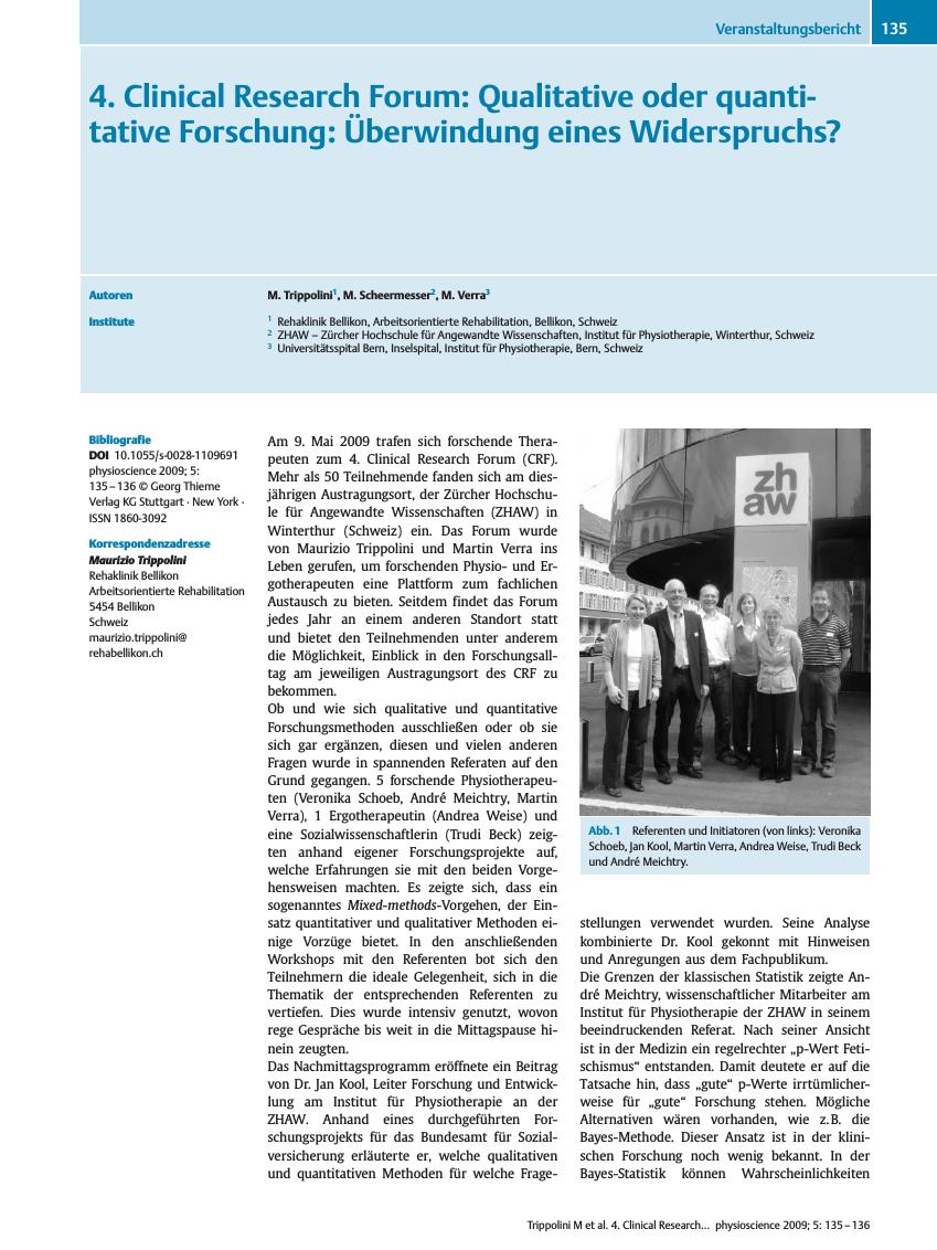 Vorschauseite 1: 4. Clinical Research Forum: Qualitative oder quantitative Forschung: Überwindung eines Widerspruchs?